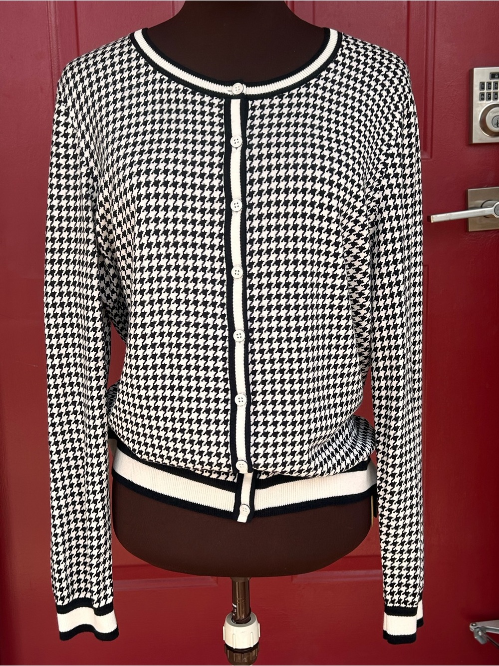 NWOT TALBOTS sL Houndstooth Cardigan-Black/Ivory-easy care cotton/rayon blend